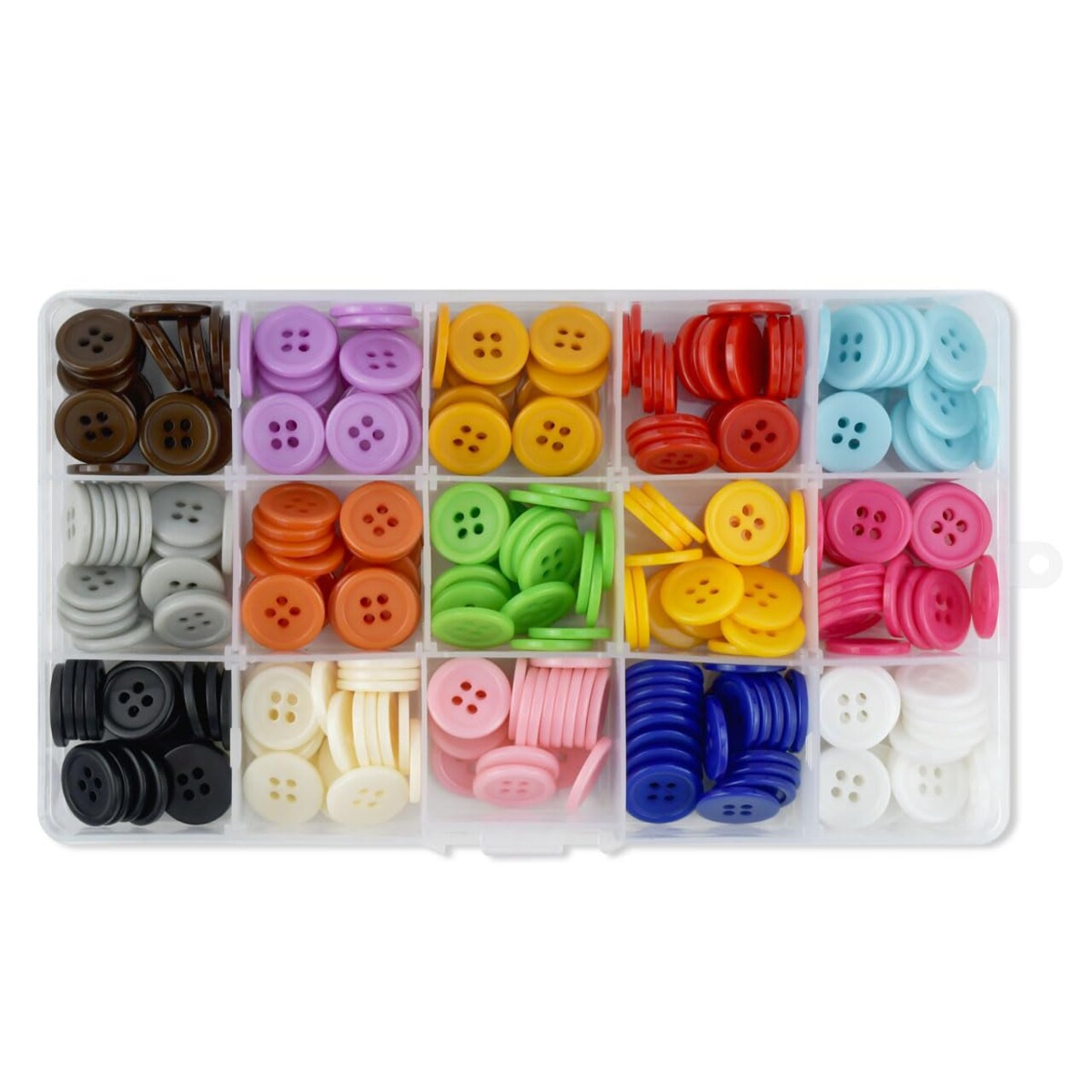 300 Pack Colorful Buttons for Craft DIY 15 Assorted Colors Resin Round Buttons for Sewing Flatback Button with Box 4 Holes Crafts Buttons Mixed Color Manual Button DIY Handmade Ornament Buttons (15mm)